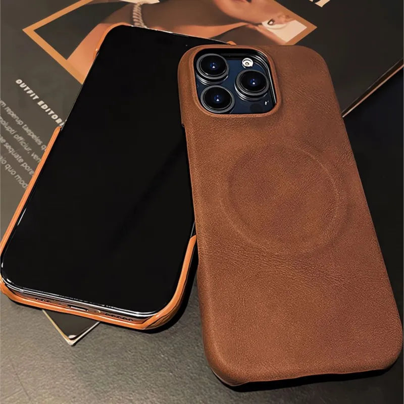 Luxury Magsafe Wireless Charging Retro Leather Phone Case For iPhone 16 12 13 14 15 16 Pro Max Plus Magnetic Bumper Cases Cover