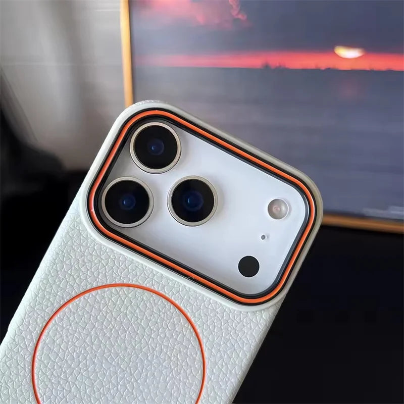 Leather Skin Texture For Magsafe Case For iPhone 17 Air 16 13 12 11 14 15 Pro Max Plus Magnetic Matte Plain Shockproof Cover