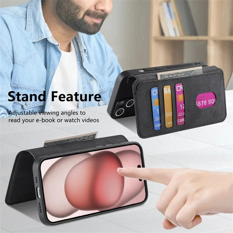 2 in 1 Magnetic Flip Leather Case for IPhone 17 Air 16 E 15 14 13 12 Pro Max Plus 17Air 16E 17Pro I17 Magsafe Card Wallet Cover