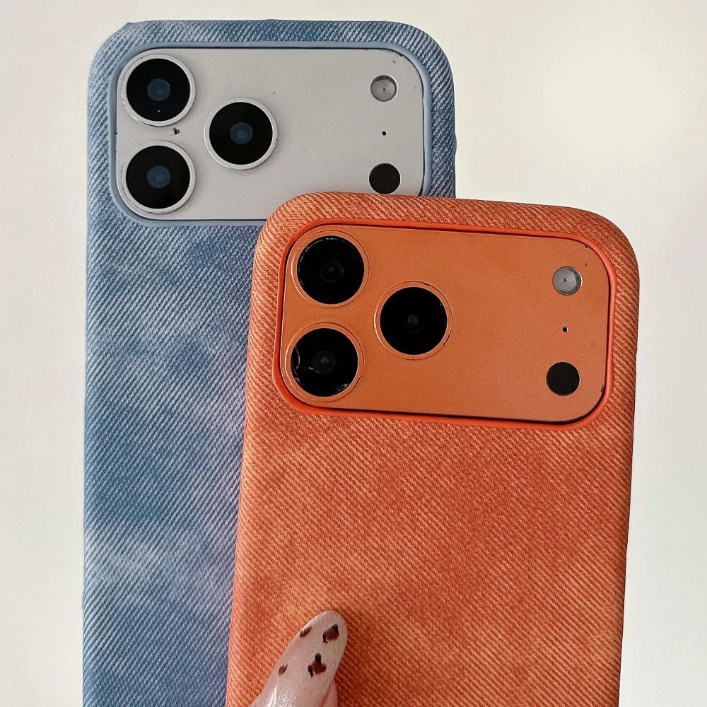 Luxury Retro Denim Tie Dye Fabric Case For iPhone 17 Air 16 15 14 Plus 13 12 11 Pro Max 17Pro Borderless Shockproof Hard Cover