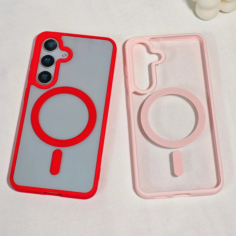 For Samsung S26 S25 Ultra Transparent Magnetic Case Wireless Charging Hard Shockproof Cover For Samsung S24 FE S23 Plus S22Ultra