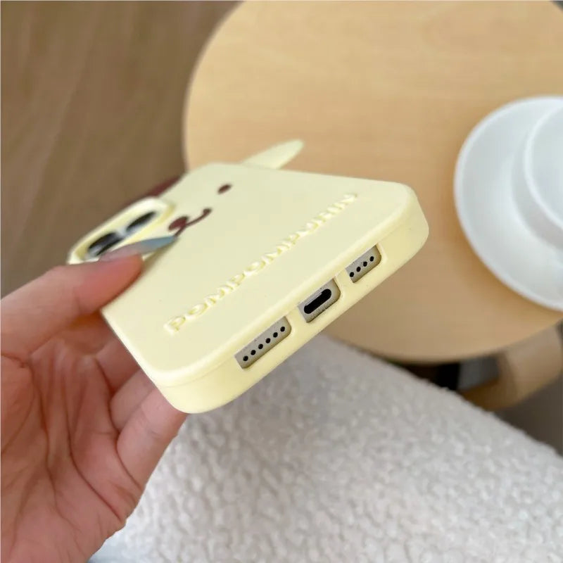 Cute 3D Cartoon Sanrio Pom pom purin Phone Case For iPhone 17 16 15 14 13 12 Pro Max Plus Soft Silicone Cover