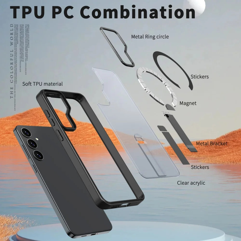 Luxury For Magsafe Wireless Magnetic Charging Stand Case For Samsung S26 S25 S24 S23 Ultra Plus S24 FE Edge Holder Clear Cover