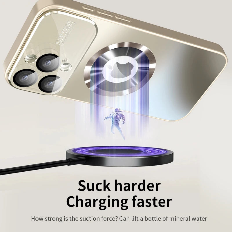 Luxury Glass Camera For Magesafe Magnetic Wireless Charge Case For iPhone 17 15 14 13 12 11 16 Pro Max Air Plus Shockproof Cover