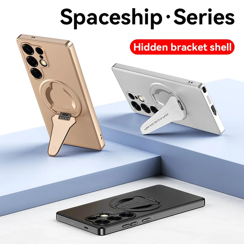 For Samsung S26 Ultra S26 Plus Metallic Paint Magnetic Bracket Case For Galaxy S25 Edge Wireless Charging Holder Hard Back Cover
