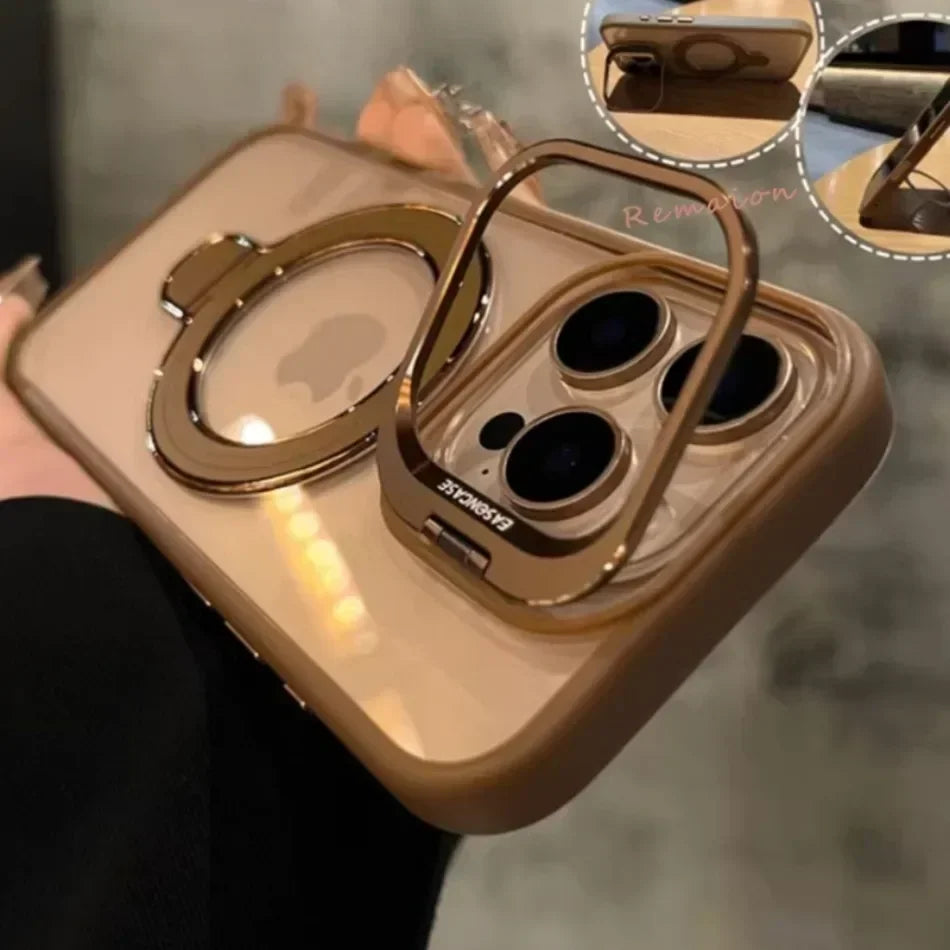Plum Ring Magnetic Stand Phone Case for iPhone 15 11 13 14 12 16 pro Max 16 plus Magsafe Transparent Glass Lens Protector Cover
