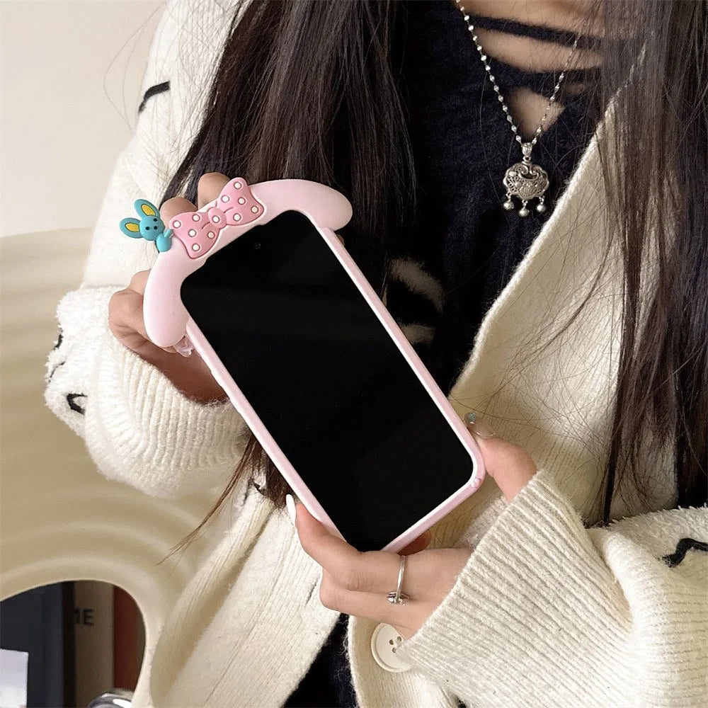 Sanrio Cute 3D Cartoon My Melody Phone Case For 16 Pro Max 17 15 14 13 12 11 Pro Max 4 5 6 7 8 Plus SE Cute Soft Silicone Cover