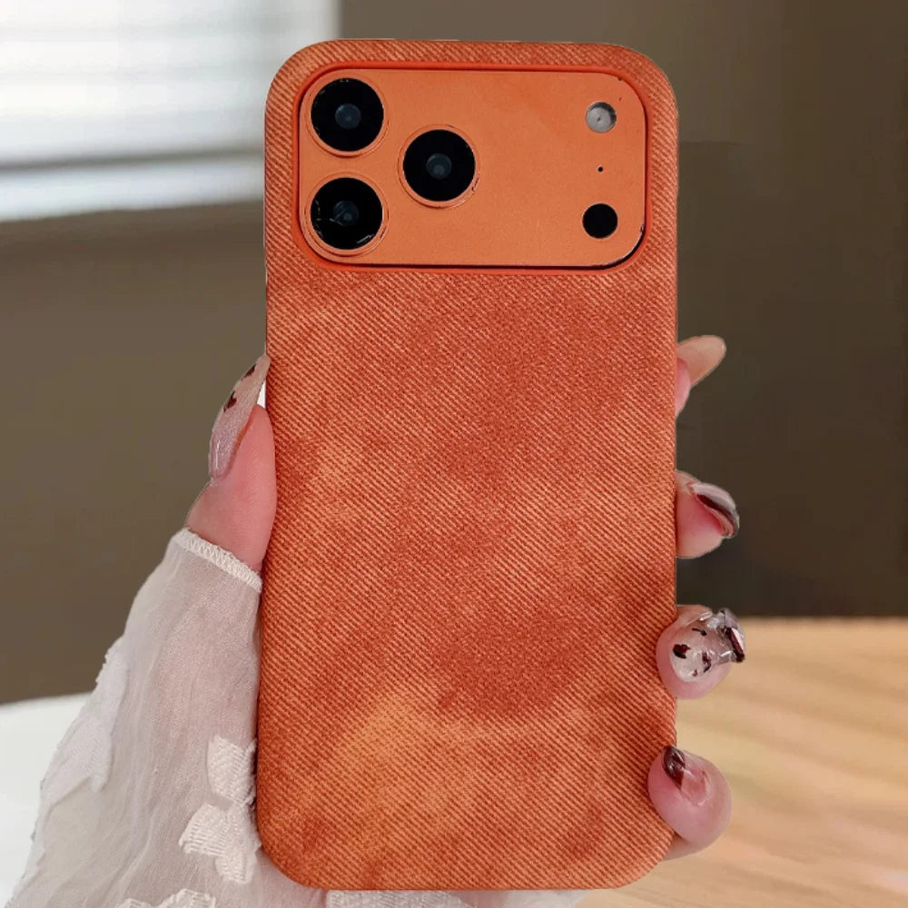 Luxury Retro Denim Tie Dye Fabric Case For iPhone 17 Air 16 15 14 Plus 13 12 11 Pro Max 17Pro Borderless Shockproof Hard Cover