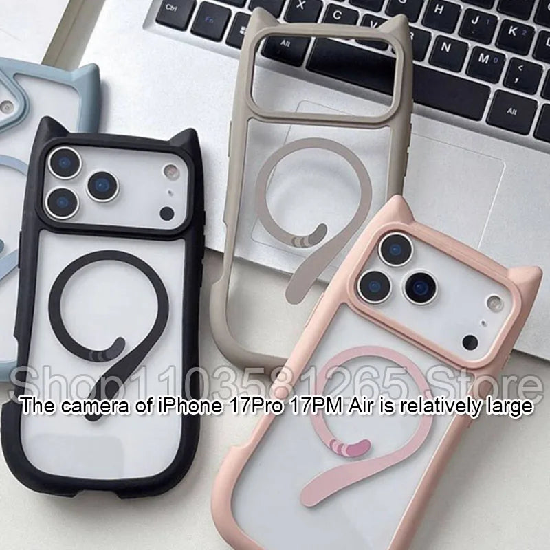 Cat's Ears Shockproof Transparent Phone Case for IPhone 17 16 15 14 13 12 Pro Max Protective Clear Protection Back Cover
