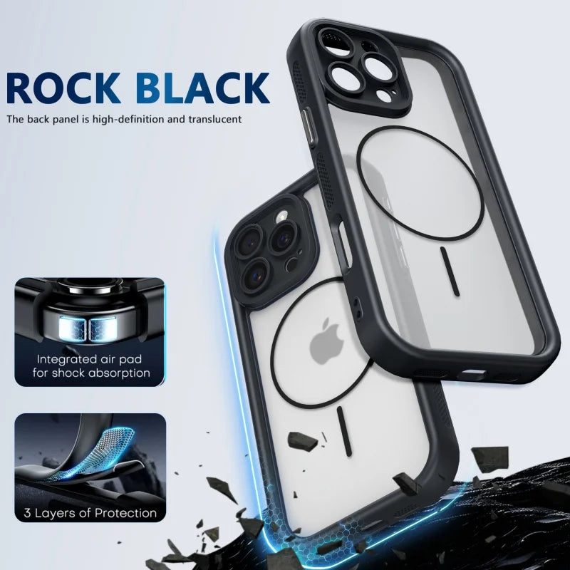 For iPhone 17 Pro Max Luxury Frosted Transparent Magsafe Magnetic Phone Cover For iPhone Air 16 15 14 Plus 13 Shockproof Case