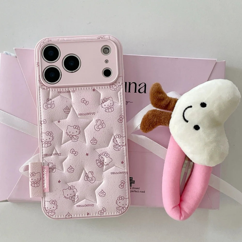 Cute Star KT Fashion Leather Phone Case for iPhone 17 Pro Max 15 14 Pro 16 13 12 11 Cases Protection Cover Cute Cartoon Funda