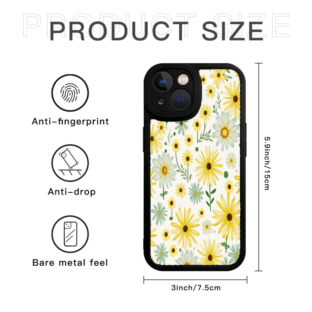 Floral Phone Case Black Yellow And White Daisy Pattern For Iphone X To Iphone 16 Pro Max Outdoor And Daily Use