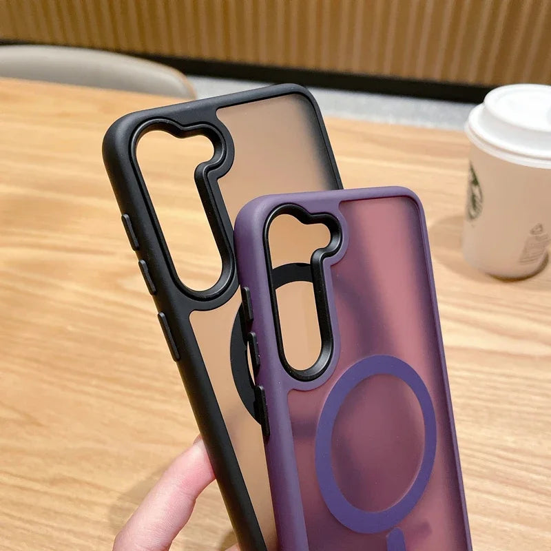 Matte Clear Phone Cases For Samsung Galaxy S24 S23 S22 Ultra Plus S21 For Magsafe Magnetic Wireless Charge Frosted Bumper Cover