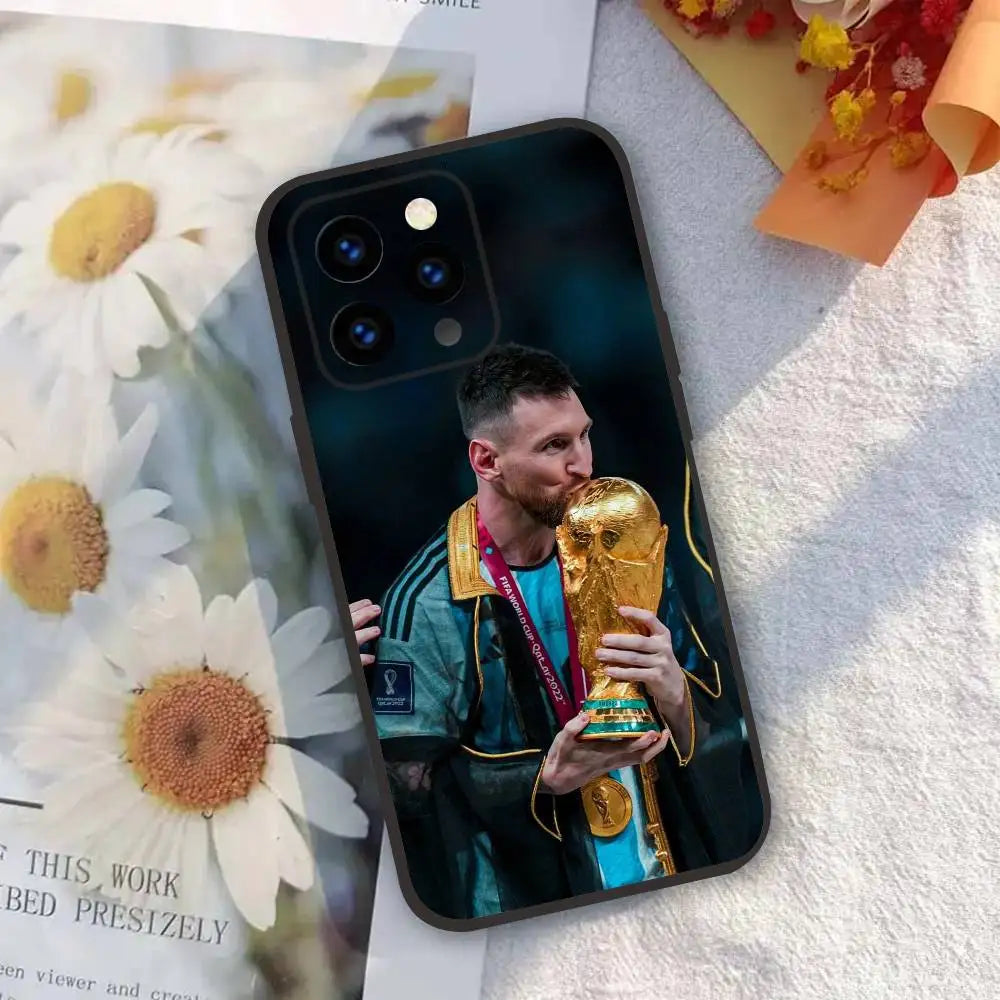 1PC Football King M-Messi Phone Case Silicone Soft Black Shockproof TPU For IPhone 16 15 14 13 12 11 Plus Pro Max Plus