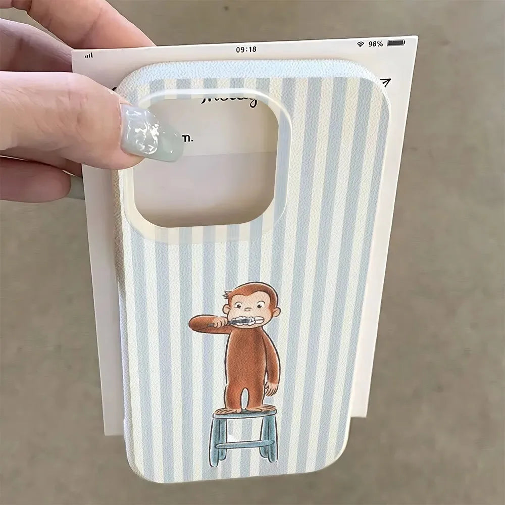 Blue White Striped Monkey Design Phone Case For iPhone 17 Pro Max Air X XR XS Max 7 8 Plus 16 15 14 13 12 11 Soft Back Cover Y2K