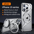 Z-Shaped Metal Frame Magsafe Phone Case For iPhone 17 16 15 14 13 Pro Max Aluminum Frameless Magnetic Bracket Shockproof Cover