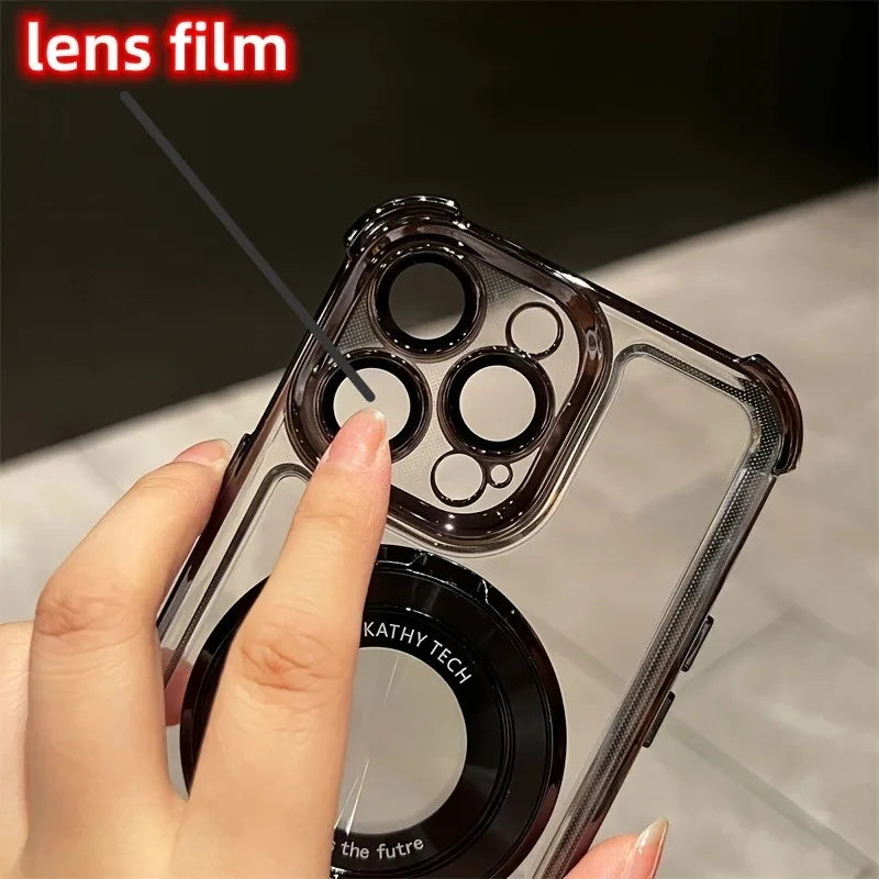 Luxury Plating Shockproof Magnetic Bracket For Magsafe Clear Case For iPhone 17 15 16 14 13 12 11 Pro Max Air Holder Stand Cover