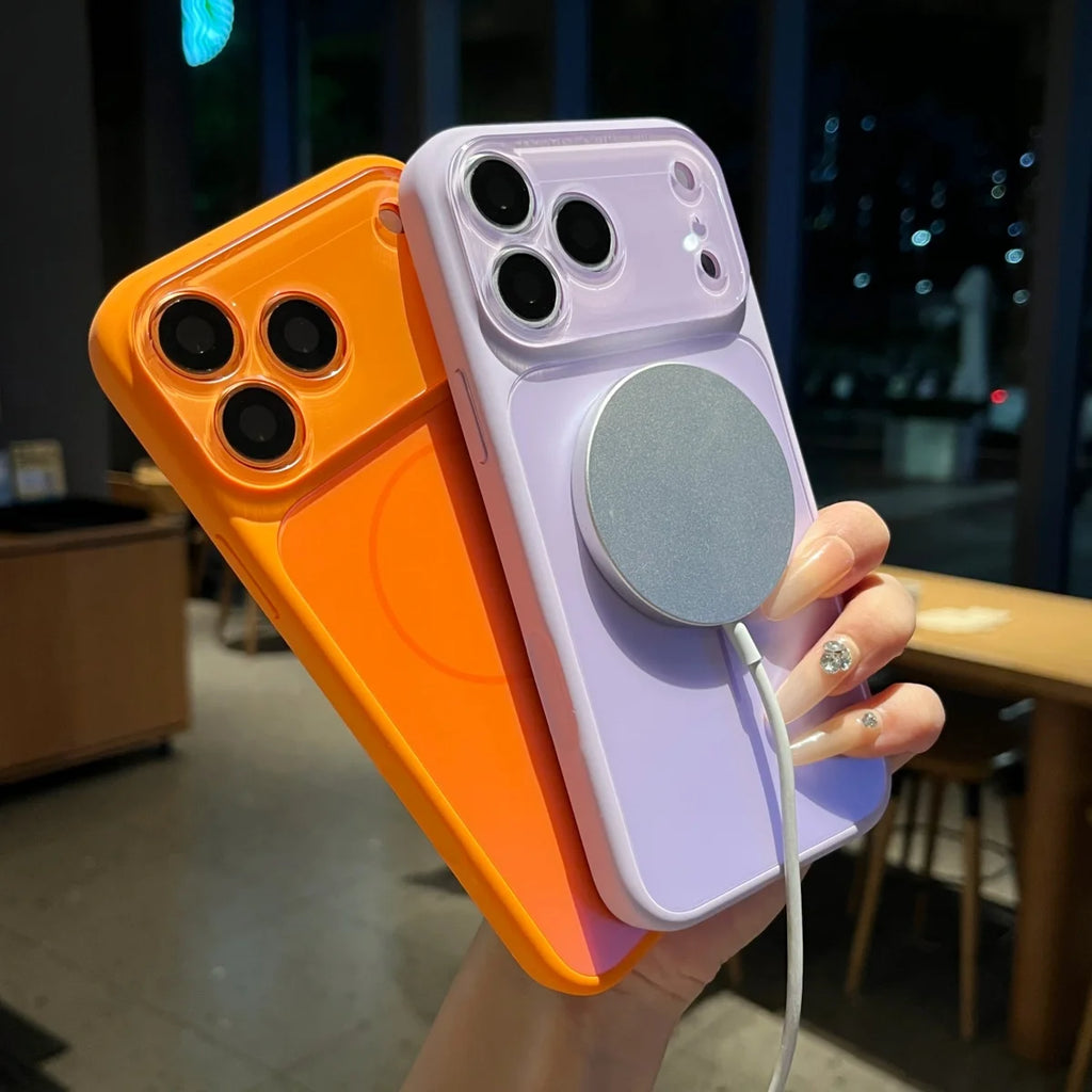 Fashion Liquid Silicone For Magsafe Magnetic Phone Case For iPhone 17 16 15 14 13 Pro Max Large Window Lens Glass Protect Cover