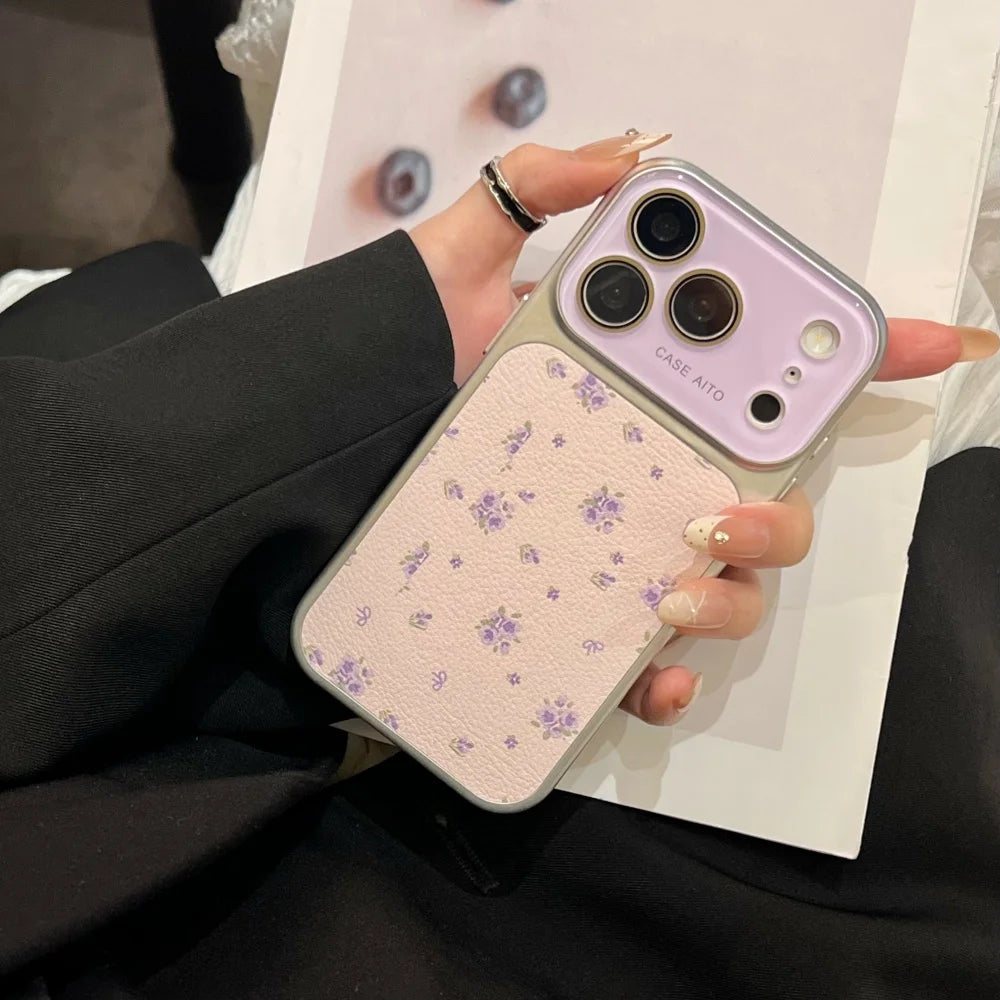 Luxury Ins Flower Large Window Phone Case for iPhone 17 16 Pro Max 14 15 13 Camera Film Protector Shockproof Ultra Slim Cover