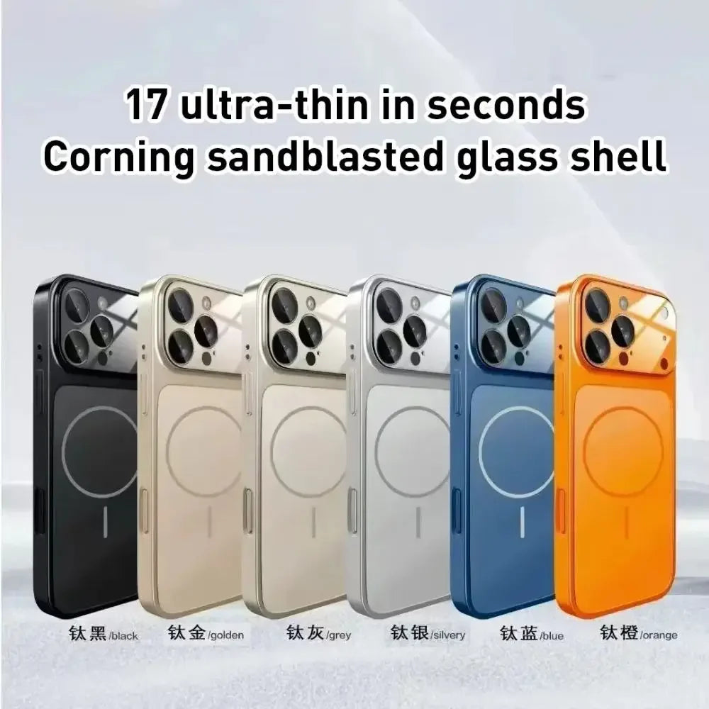 Original Glass Nano Matte Case For iPhone 17 Air 16 15 14 13 Pro Max 17Pro Magnetic For Magsafe Wireless Charging Armor Funda