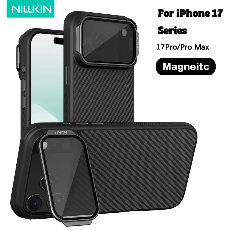 Nillkin For Magsafe iPhone 17 Pro/Pro Max Aramid Fiber Case With Lens Protection Kickstand For iPhone 17 Pro Magnetic Phone Case