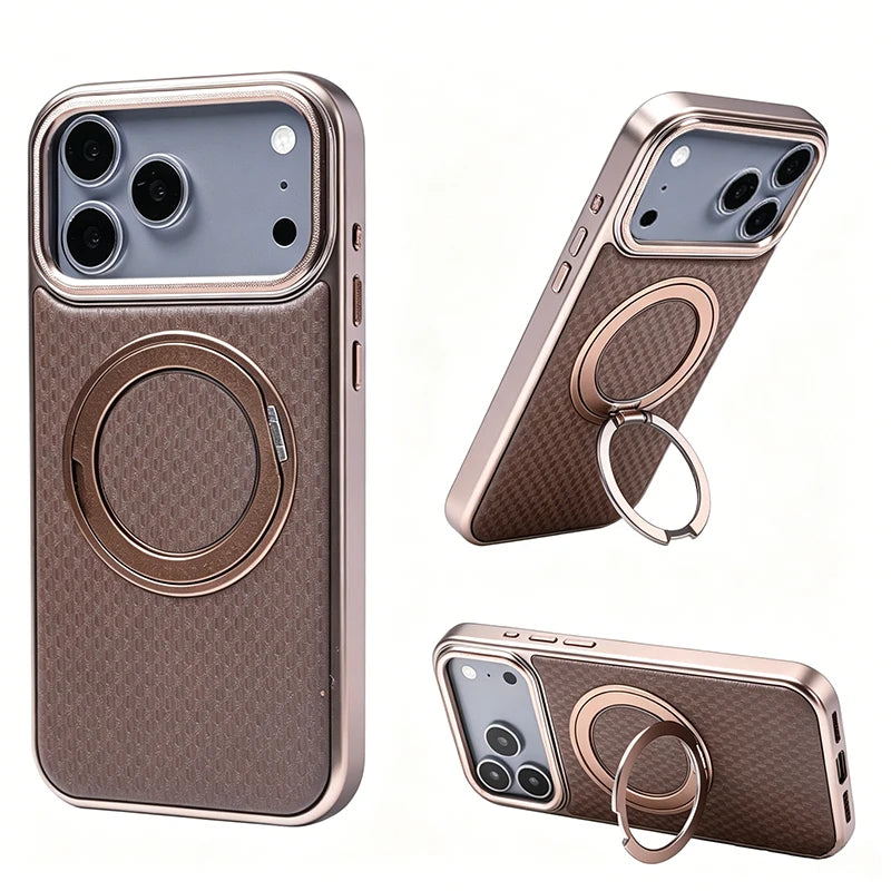 High Quality Texture360 Pivot Phone Case for IPhone17pro 17 ProMax Magnetic Ring Stand Wireless Charging Cover