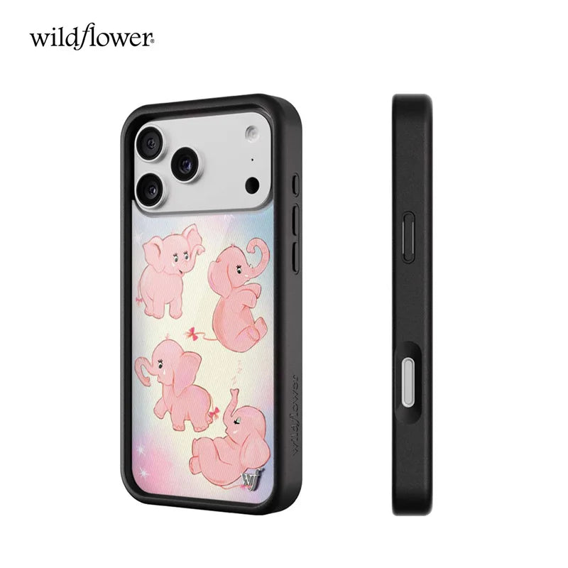 Wildflower INS Pink Elephants Phone Case for iPhone 16 13 12 11 14 15 17Pro Max Plus Cute long nose baby elephant wf Cover﻿﻿﻿﻿﻿﻿