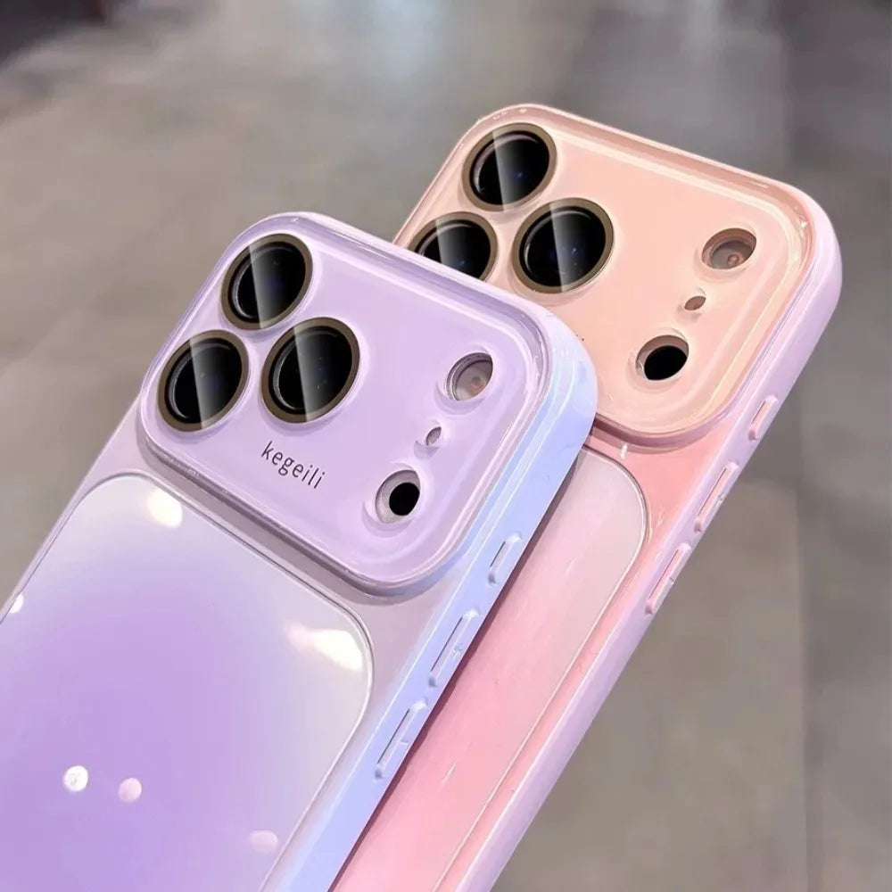 Fashion Candy Gradient Color Case for iPhone 17 16 15 14 13 12 Pro Max with Anti Slip Lanyard Big Windows Lens Protection Cover