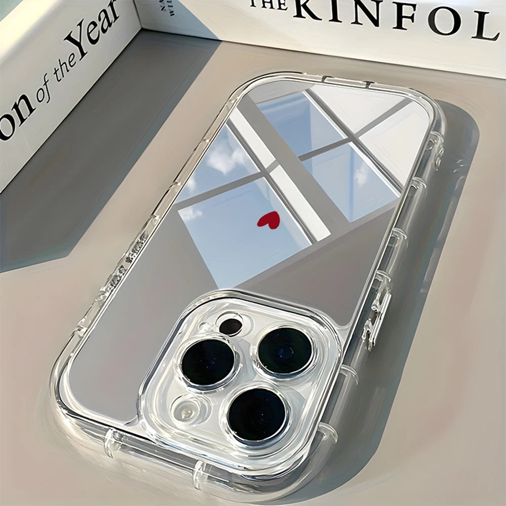 Minimalist Red Heart Pattern Phone Case For iPhone 17 16 15 14 13 12 11 Pro Max 17 Air X XR XS 7 8 Plus Back Mirror Soft Cover