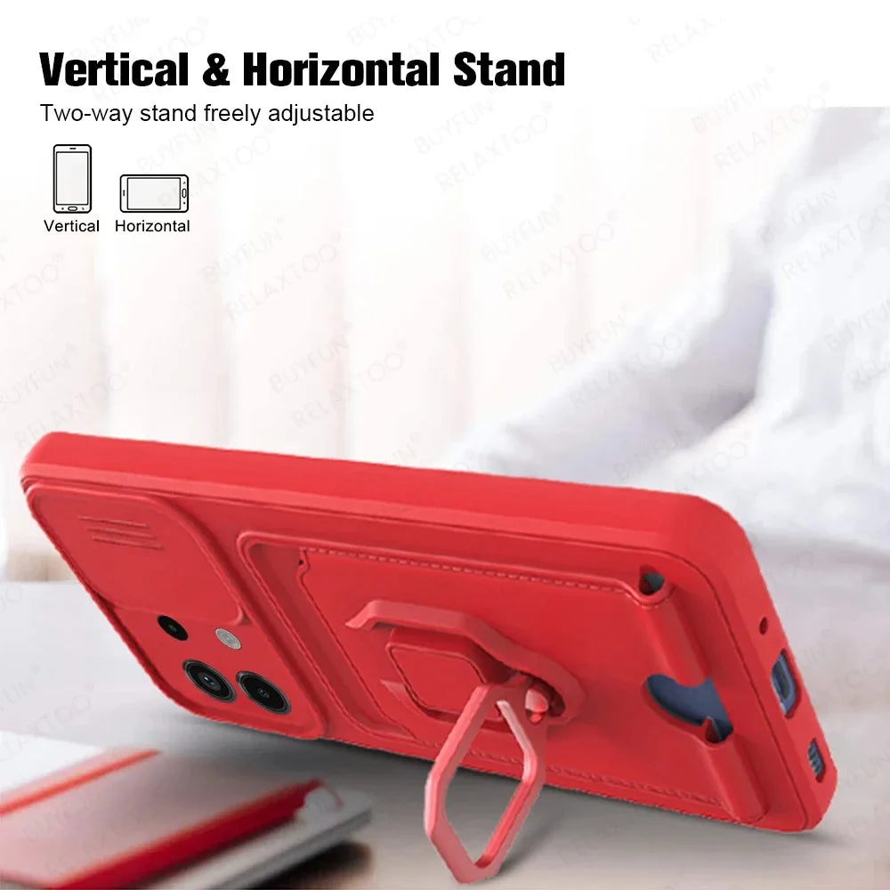 Slide Camera Ring Holder Case For Xiaomi Redmi Note 13 Pro 12 11S 10S 10 11 Pro Plus Redmi 13C 12C 12 10C 10A 10 Silicone Cover