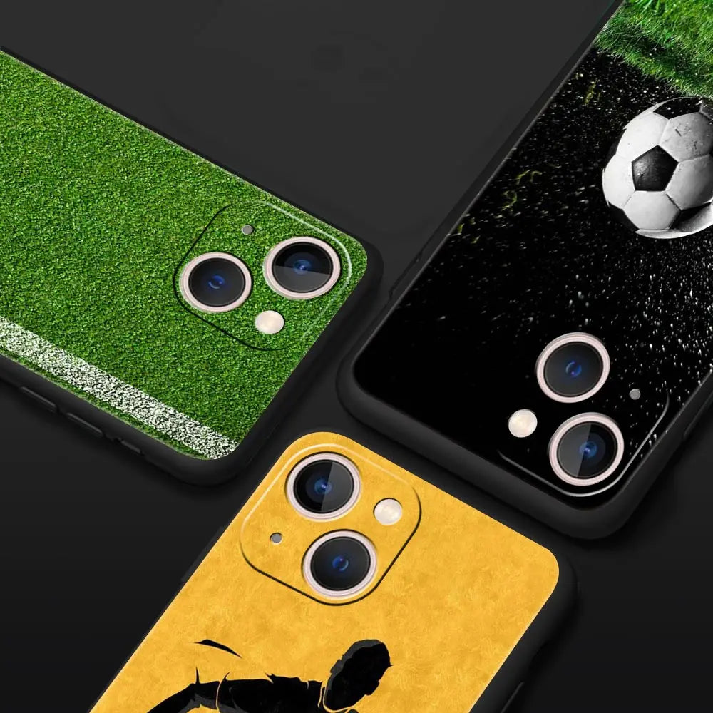 Football Passion Soccer Ball Luxury Phone Case For iPhone 13 15 14 12 Mini 11 Pro MAX XR X SE XS 7 8 Plus Black Protection Cover