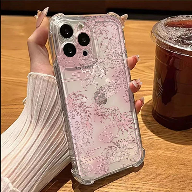 Dragon Pattern Transparent Phone Case For Samsung Galaxy A17 A16 A26 A36 A56 A55 A54 A34 S25 Ultra S24 S23 FE S22 Plus S21 Cover