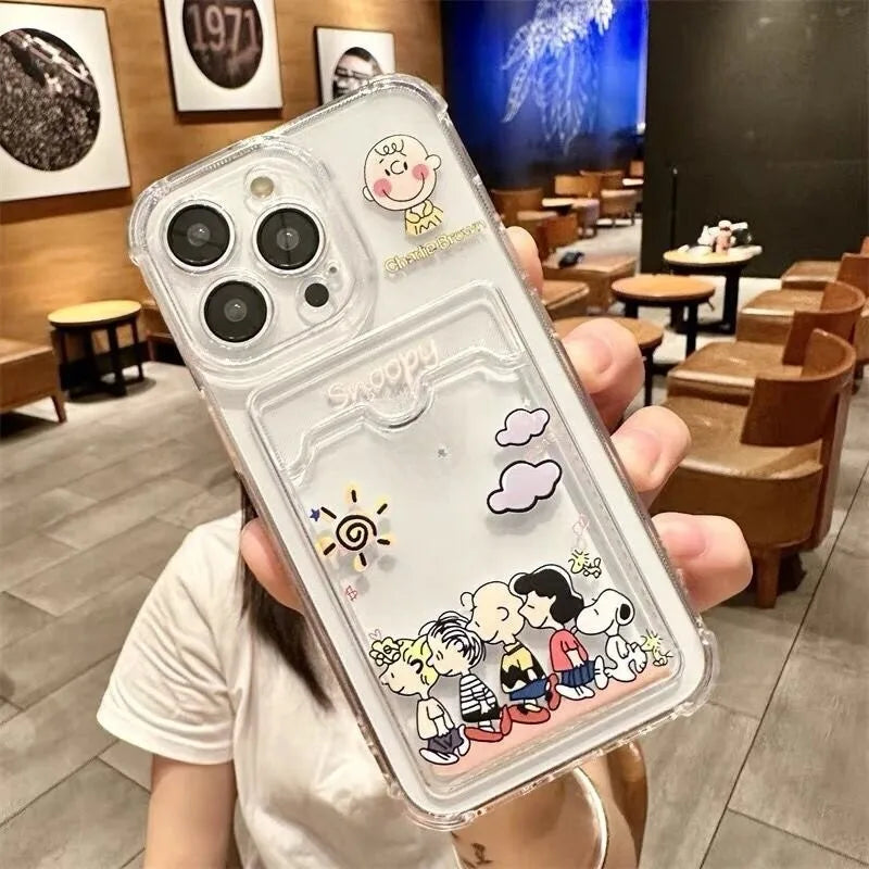Hot Funny Cute S-Snoopys Card Hold Phone Case For Samsung Galaxy S25 S24 S23 S22 S21 Edge Plus Ultra M33 M53 M54 5G Airbag Cover