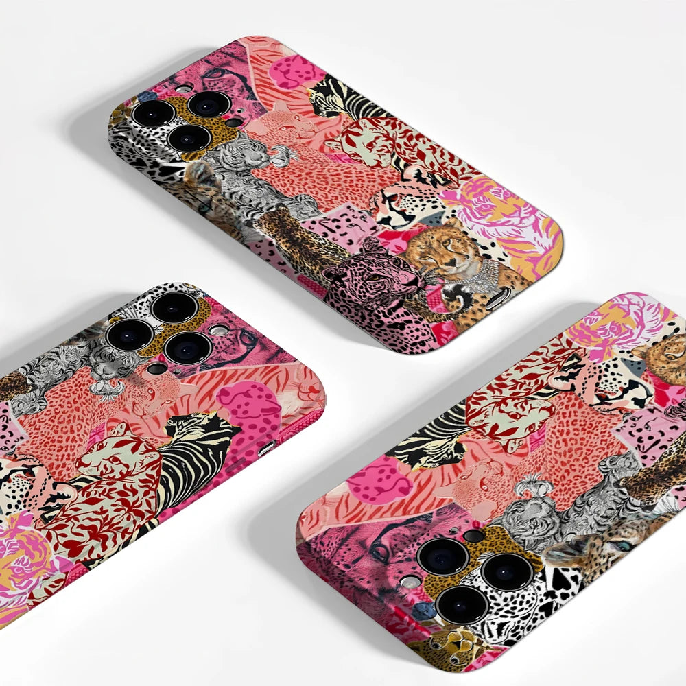 Pink Feline Collage Phone Case for Magnetic Phone Case for IPhone 17 16 15 14 13 Pro Max Plus Single Double-layer Tough Case