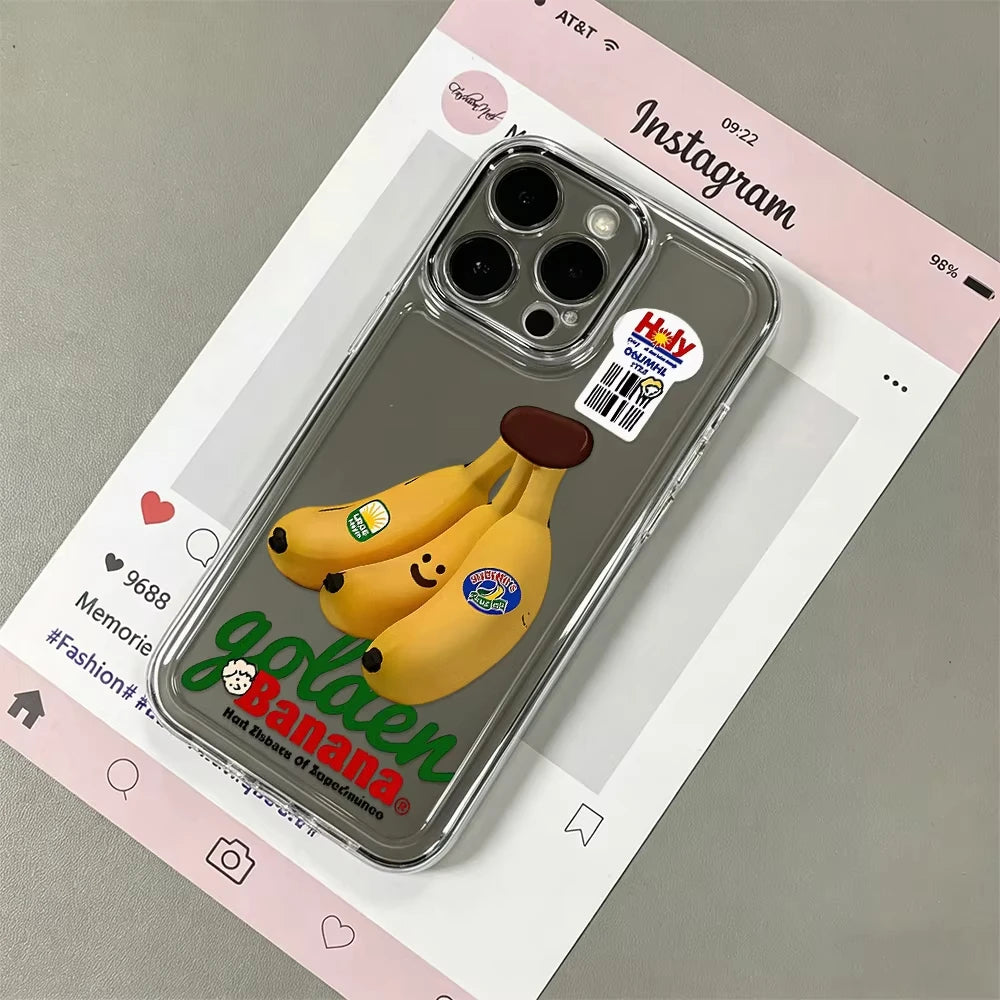 Cartoon Smiley Banana Fruit Sticker Phone Case For Samsung Galaxy S26 S23 S24 S25 Ultra S22 S21 S20 Plus FE A50 A52 Cover