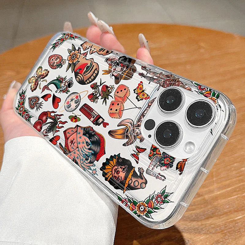 Vintage Tattoo Design Clear phone case For iPhone 17 16 15Pro Max 11 12 13 14Pro Plus Shockproof Funda Shell чехол на айфон