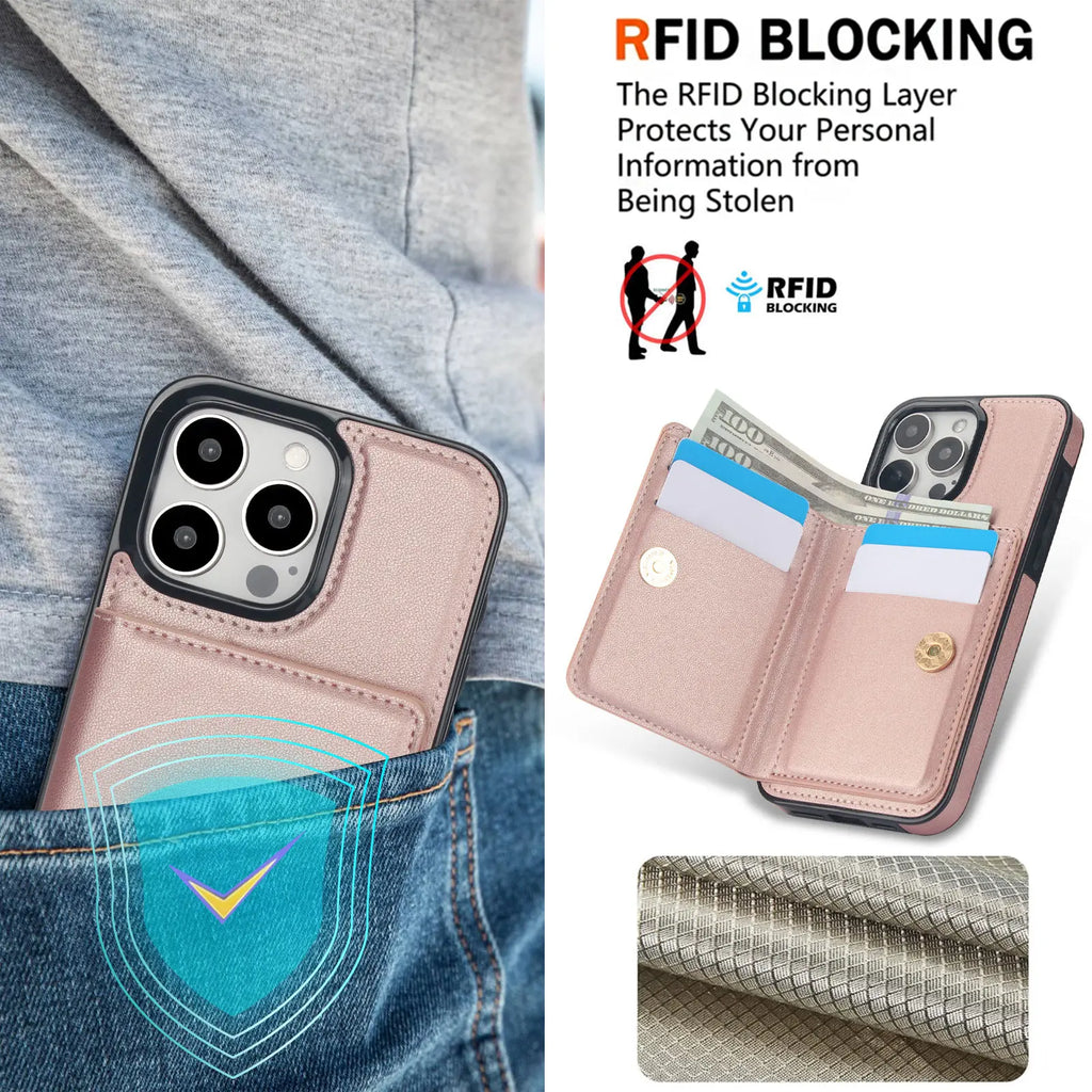 Wallet Case with Card Holder, 360° Rotation Ring Kickstand Magnetic Clasp for iPhone 16 15 14 13 12 11 Pro Max SE 2022 XR XS Max