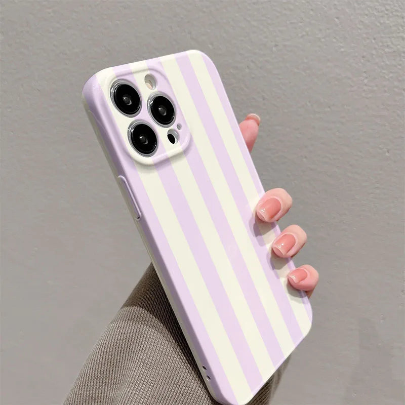 Phone Case For iPhone 17 16 15 14 13 12 11 Pro Max Air 16e 7 8 Plus XS Max X XR Purple Stripe Hard PC Bumper Cover Coque