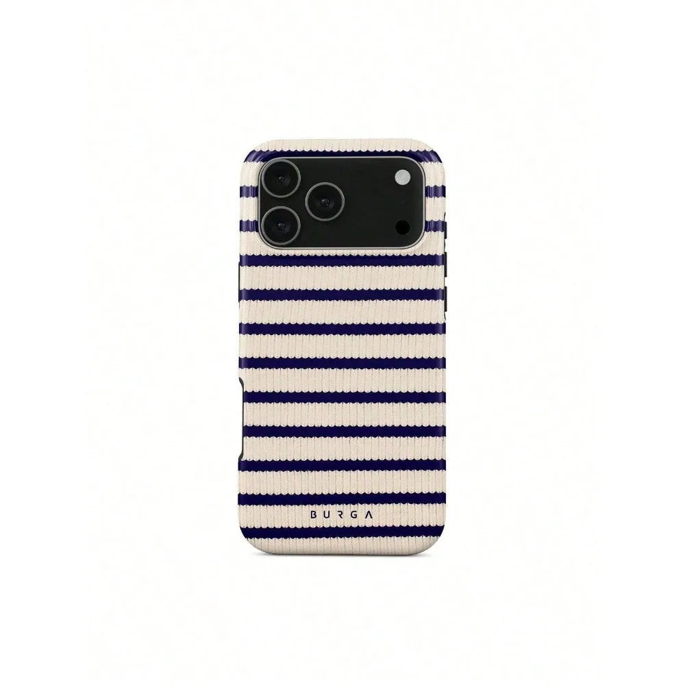 Old Money BURGA Case | Navy & Cream Knitted Stripe Cover Suitable For 17/17 Air/17 Pro/17 Pro Max/16 Pro Max/15 Pro Max/14 Pro M