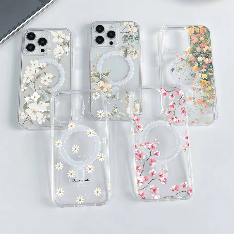 Wireless Charge Case For Iphone 17 16 Pro Max 17 Air 15 14 12 13 11 Pro Max 16 12 13 Mini Phone Casing Flower Floral PC