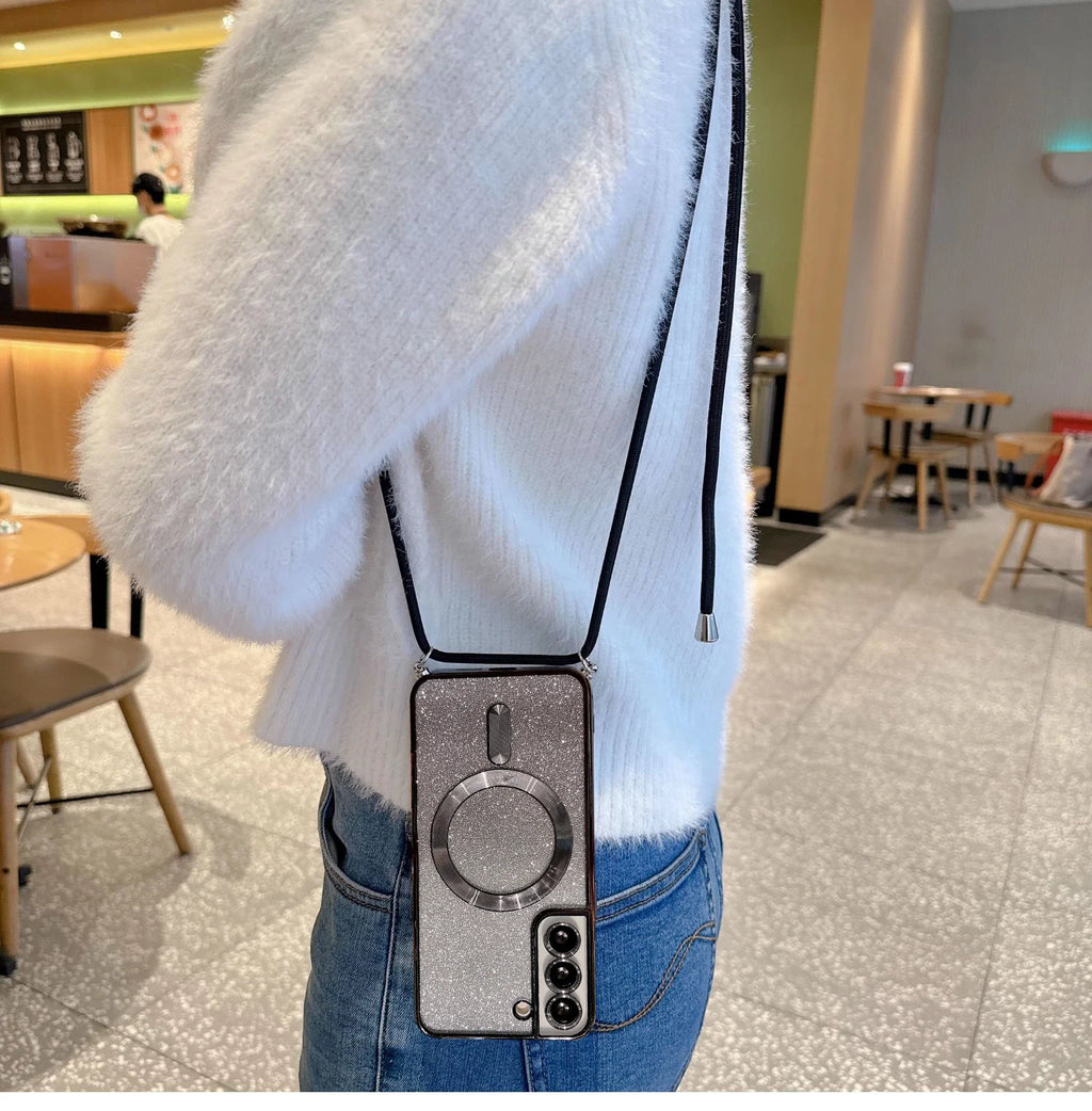 Crossbody Lanyard With Magsafe Case For Samsung Galaxy S25 S24 S23 S22 Ultra S23 FE Plus Magnetic Protection Soft Cover