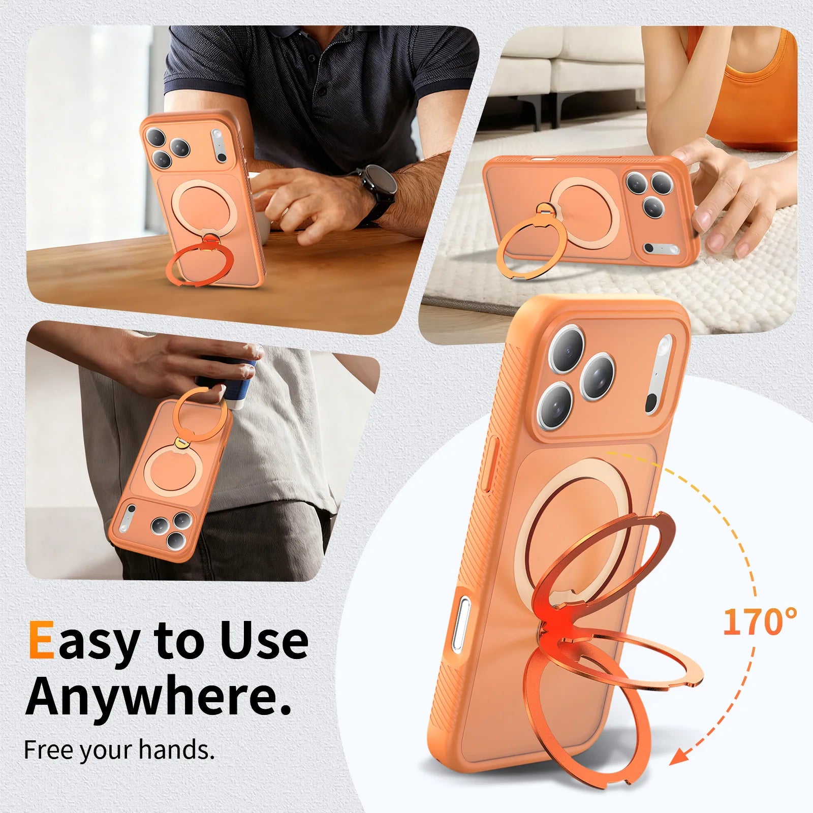 360 Ring Rotating Magnetic Stand Case For iPhone 17 Pro Max 16 16Pro Holder Wireless Skin Plastic Shockproof Lens Protect Cover