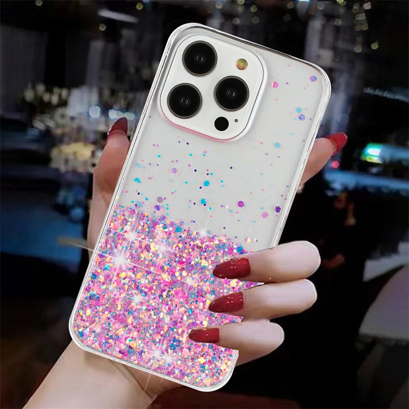 Glitter Night Glowing TPU Soft Case for IPhone Air 17 16 15 13 12 11 Pro Max 14 Plus 17Pro 16Pro I Phone Liquid Quicksand Cover