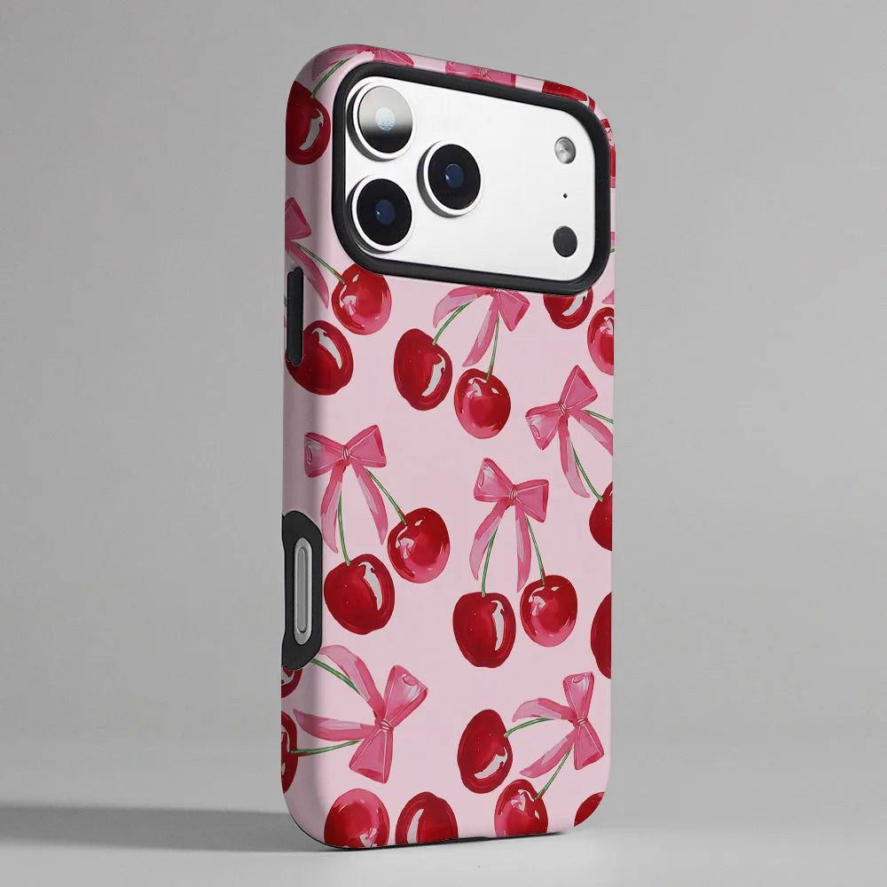 Case For iPhone 17 16 15 13 12 11 14 Pro Max 7 8 Plus Mini XR XS Max 2 IN 1 Film shell Pink Cherry Bow Pattern Phone Cover