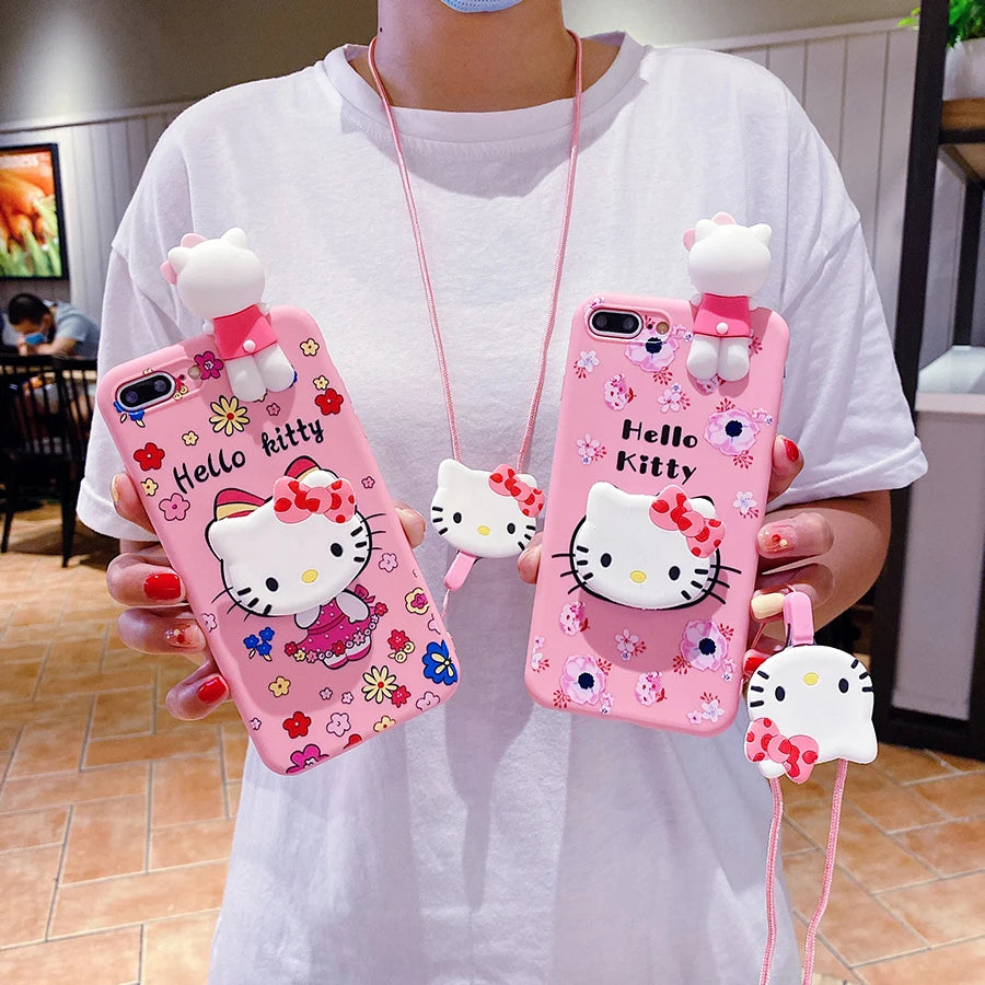 Sanrio 3D Kitty Kuromi Holder Rope Case For Samsung Galaxy A34 A24 A14 A04E A04S A04 A72 A52S A73 A53 A33 A23 A13 A03S A03 Core