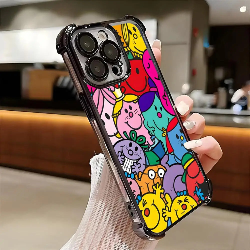 Mr Men L-little Miss Phone Case Plating For IPhone 17 Pro Max 16 E 15 14 Plus 13 12 11 Air Anti-Fall Airabag Soft Cover