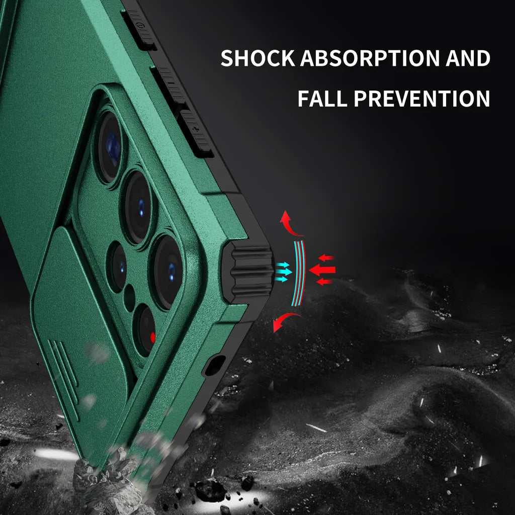 For Samsung Galaxy S22 S23 S24 S25 Ultra S25 Plus Lens slide cover anti drop airbag plastic phone case holder protective cover