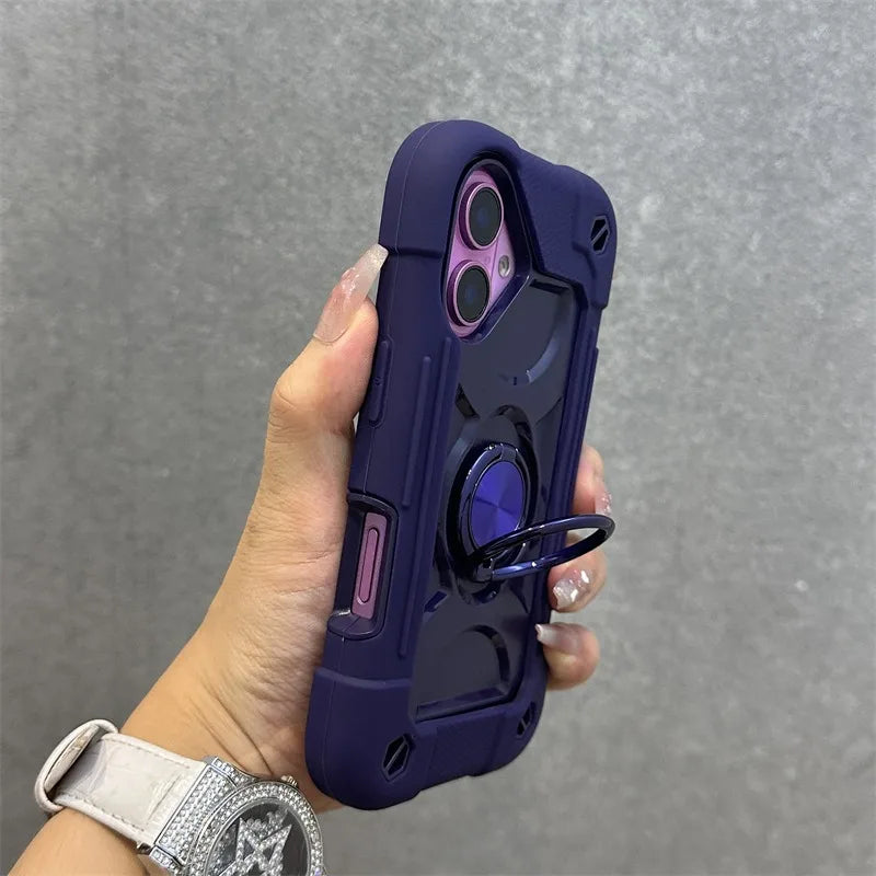 3 in 1 Ring Holder Heavy Duty Case for iPhone 16 17 15 14 13 12 11 Pro Max Plus Air Anti-knock Shockproof Lanyard Chain Cover