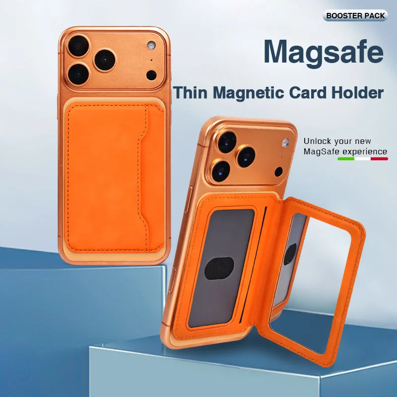 Thin Leather Wallet Magnetic Cellphone Card Holder For IPhone 12 13 14 15 16 17 Pro Max For Magsafe Bring Your Own Makeup Mirror