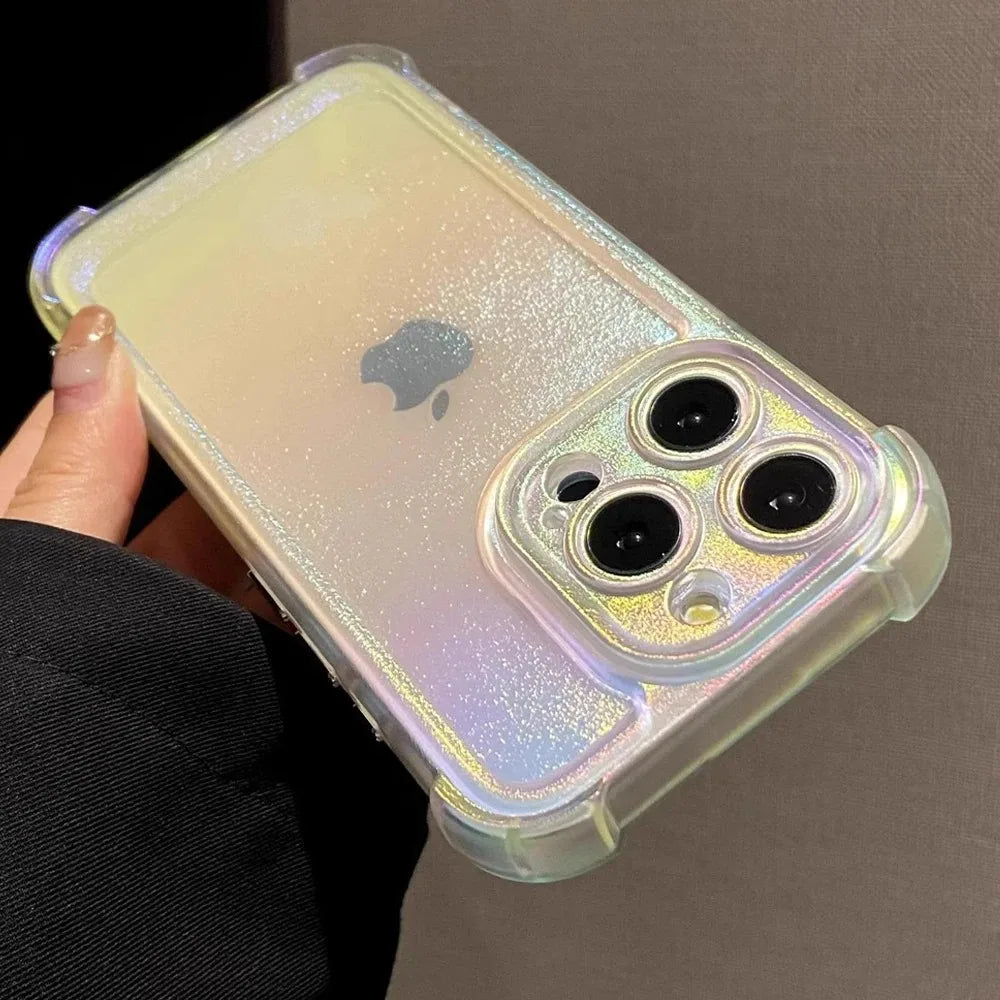 Luxury Laser Rainbow Transparent Matte Phone Case for IPhone 11 12 13 14 15 16 ProMax 14 Plus Soft Shockproof Bumper Cases Cover